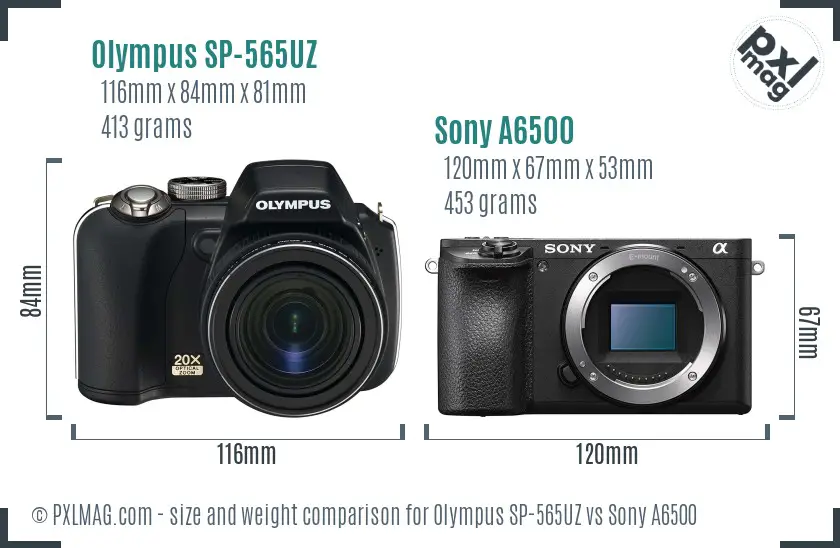 Olympus SP-565UZ vs Sony A6500 size comparison