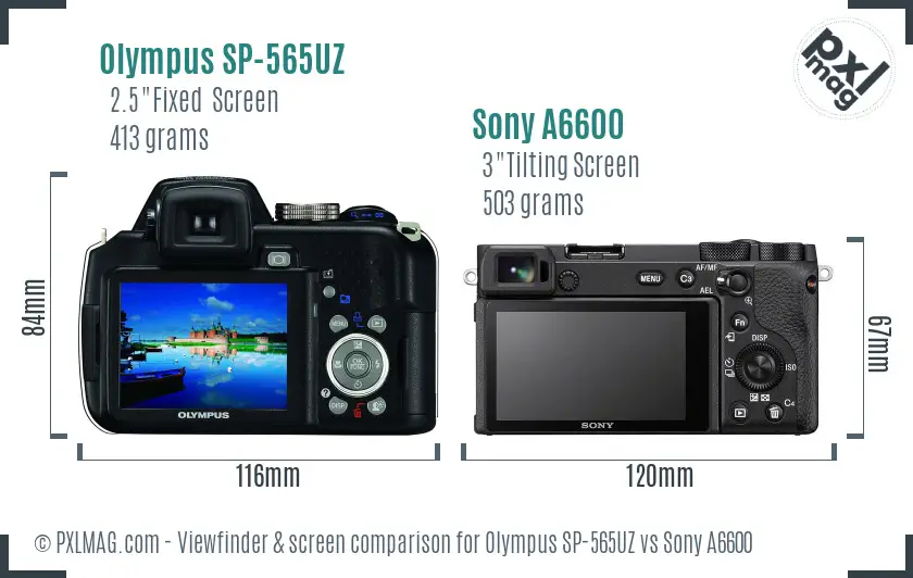 Olympus SP-565UZ vs Sony A6600 Screen and Viewfinder comparison