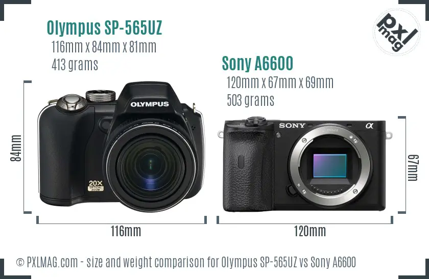 Olympus SP-565UZ vs Sony A6600 size comparison