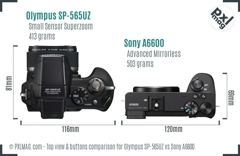 Olympus SP-565UZ vs Sony A6600 top view buttons comparison