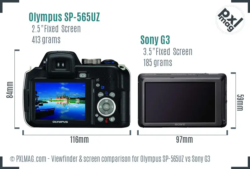 Olympus SP-565UZ vs Sony G3 Screen and Viewfinder comparison