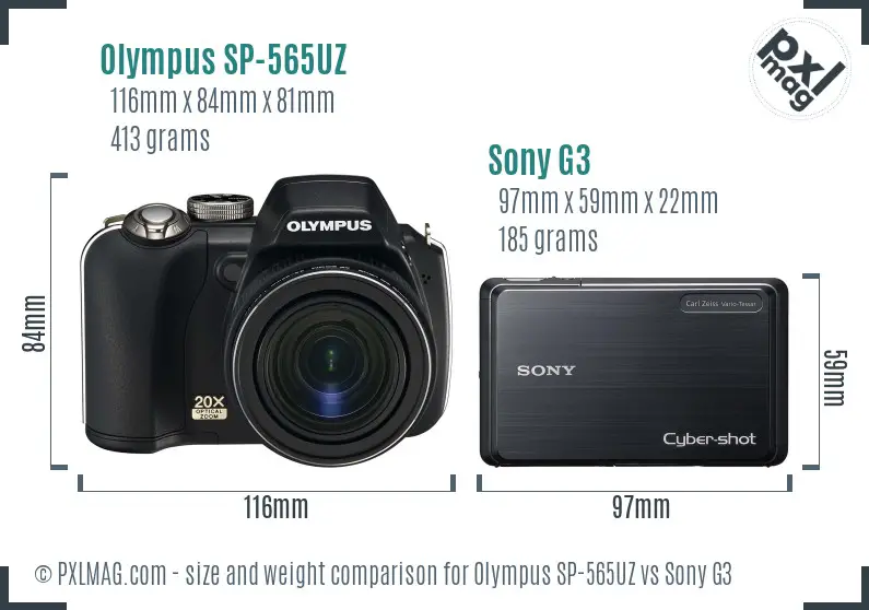 Olympus SP-565UZ vs Sony G3 size comparison