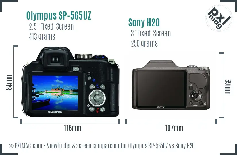 Olympus SP-565UZ vs Sony H20 Screen and Viewfinder comparison
