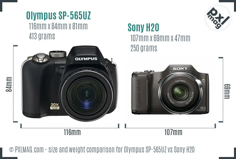 Olympus SP-565UZ vs Sony H20 size comparison