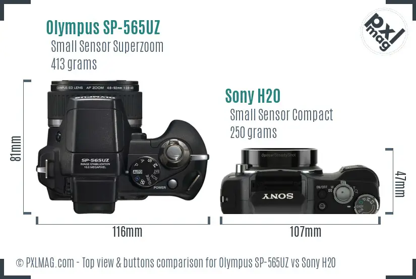 Olympus SP-565UZ vs Sony H20 top view buttons comparison