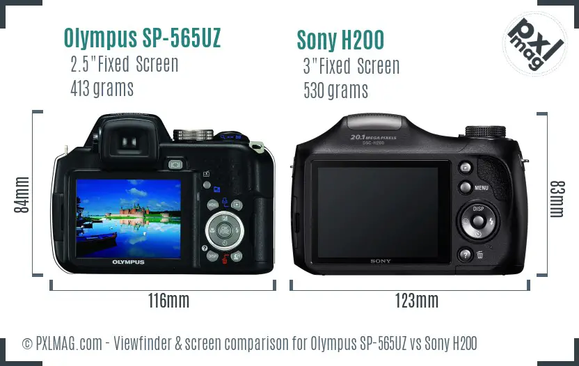 Olympus SP-565UZ vs Sony H200 Screen and Viewfinder comparison