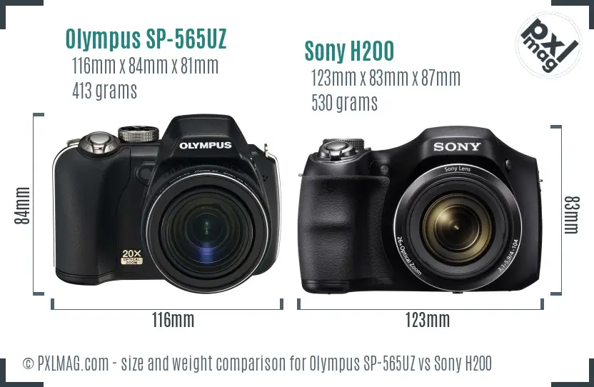 Olympus SP-565UZ vs Sony H200 size comparison