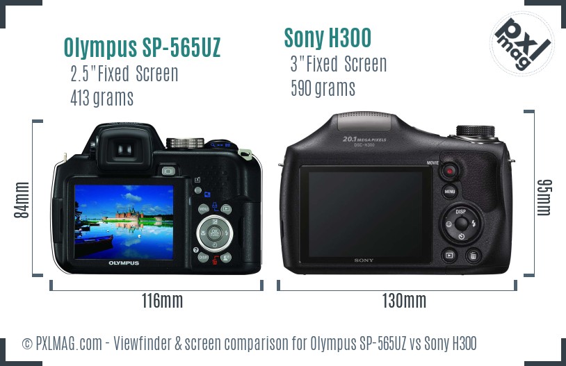 Olympus SP-565UZ vs Sony H300 Screen and Viewfinder comparison