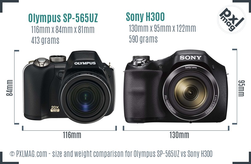 Olympus SP-565UZ vs Sony H300 size comparison