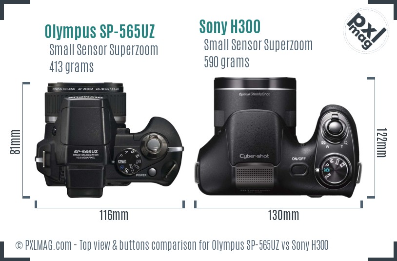 Olympus SP-565UZ vs Sony H300 top view buttons comparison