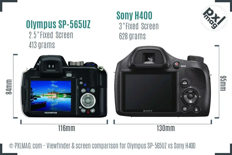 Olympus SP-565UZ vs Sony H400 Screen and Viewfinder comparison
