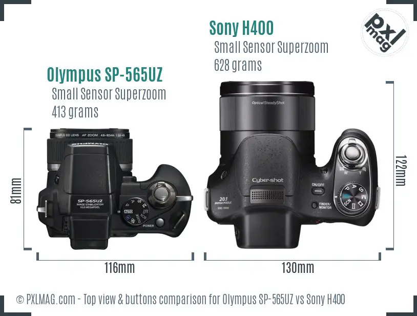 Olympus SP-565UZ vs Sony H400 top view buttons comparison