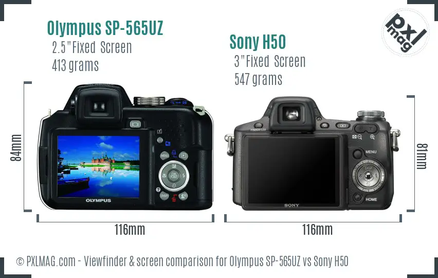 Olympus SP-565UZ vs Sony H50 Screen and Viewfinder comparison