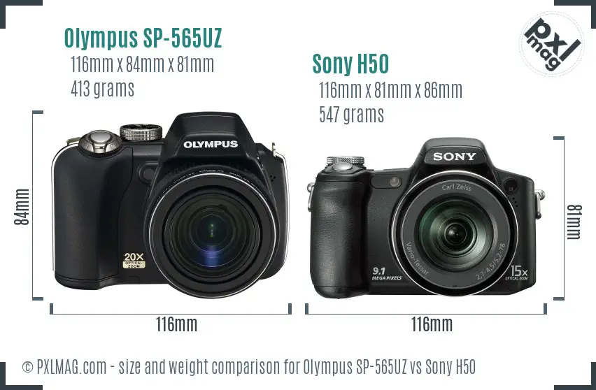 Olympus SP-565UZ vs Sony H50 size comparison