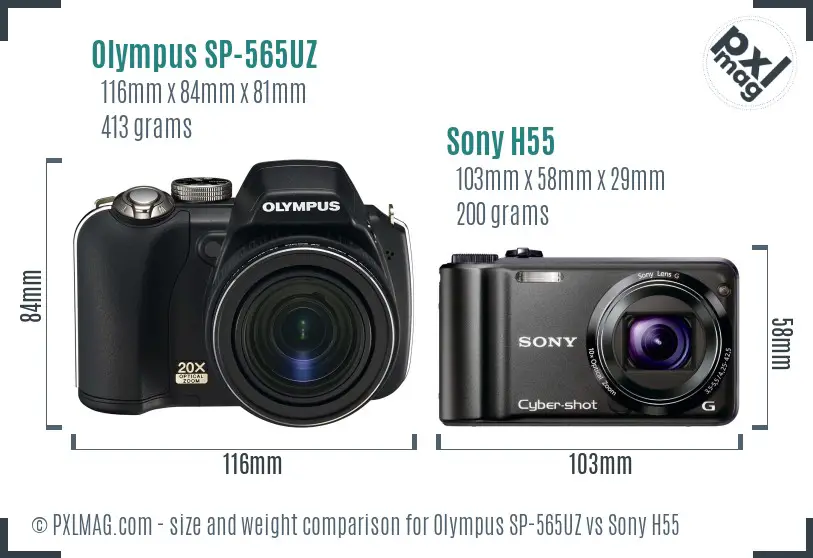 Olympus SP-565UZ vs Sony H55 size comparison