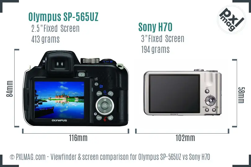 Olympus SP-565UZ vs Sony H70 Screen and Viewfinder comparison