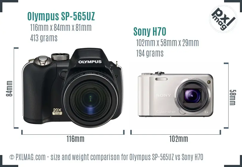 Olympus SP-565UZ vs Sony H70 size comparison
