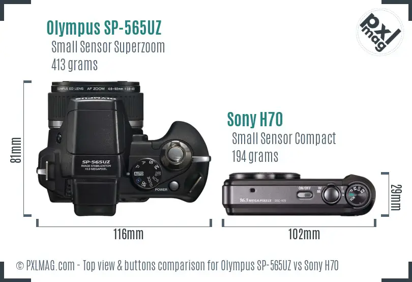Olympus SP-565UZ vs Sony H70 top view buttons comparison