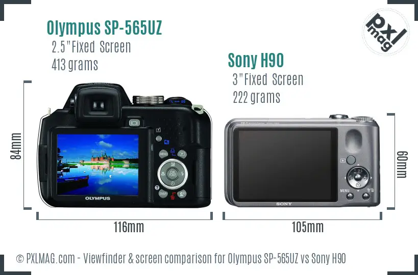 Olympus SP-565UZ vs Sony H90 Screen and Viewfinder comparison
