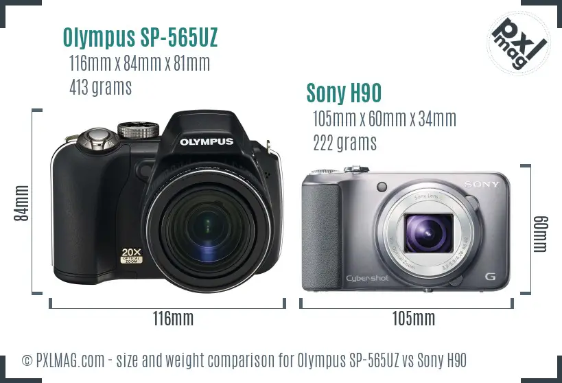 Olympus SP-565UZ vs Sony H90 size comparison