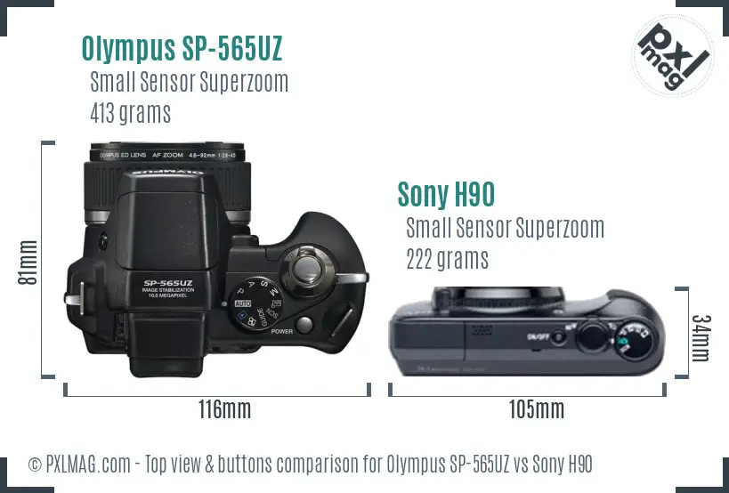 Olympus SP-565UZ vs Sony H90 top view buttons comparison