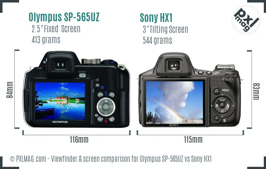 Olympus SP-565UZ vs Sony HX1 Screen and Viewfinder comparison