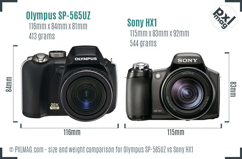 Olympus SP-565UZ vs Sony HX1 size comparison