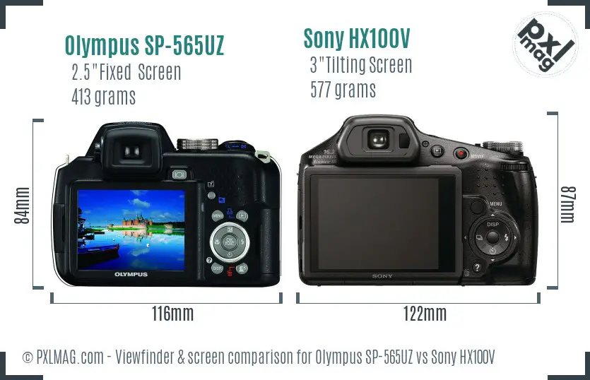 Olympus SP-565UZ vs Sony HX100V Screen and Viewfinder comparison