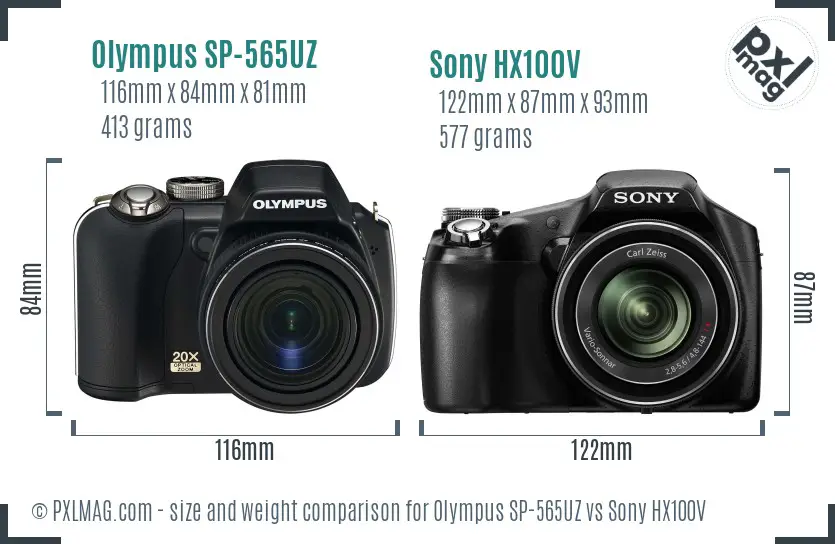 Olympus SP-565UZ vs Sony HX100V size comparison