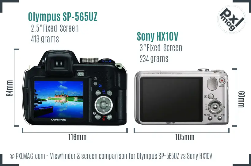 Olympus SP-565UZ vs Sony HX10V Screen and Viewfinder comparison