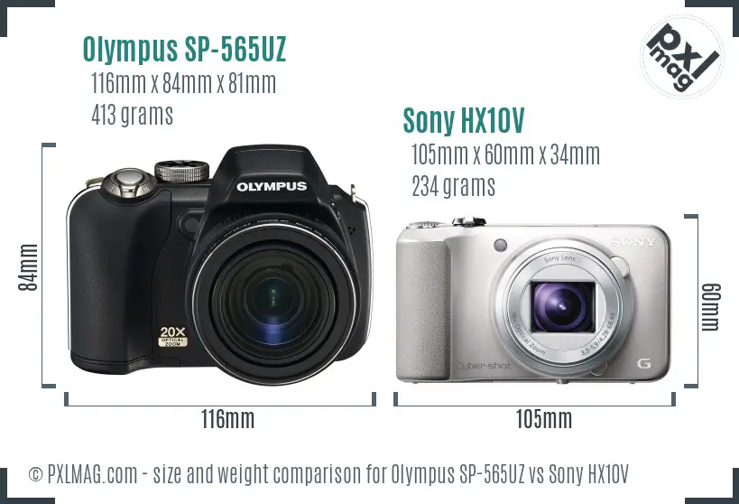 Olympus SP-565UZ vs Sony HX10V size comparison