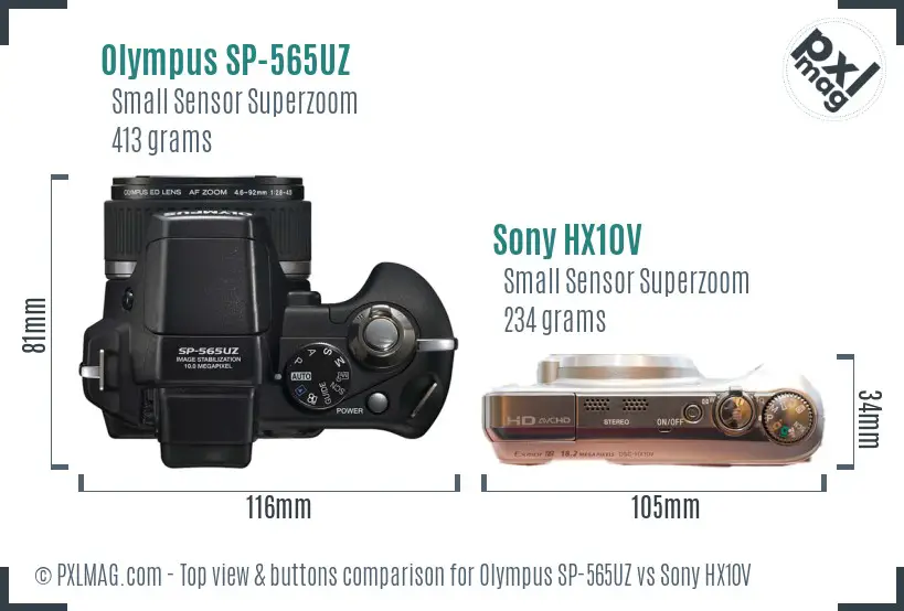 Olympus SP-565UZ vs Sony HX10V top view buttons comparison