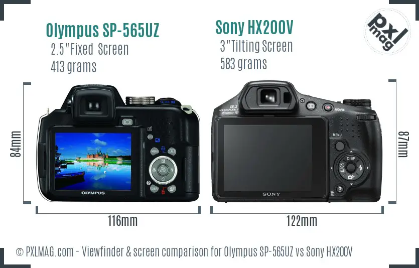Olympus SP-565UZ vs Sony HX200V Screen and Viewfinder comparison