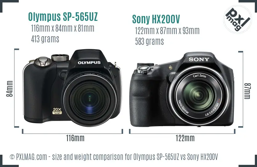 Olympus SP-565UZ vs Sony HX200V size comparison