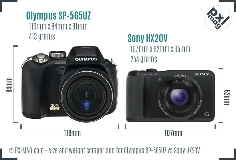 Olympus SP-565UZ vs Sony HX20V size comparison