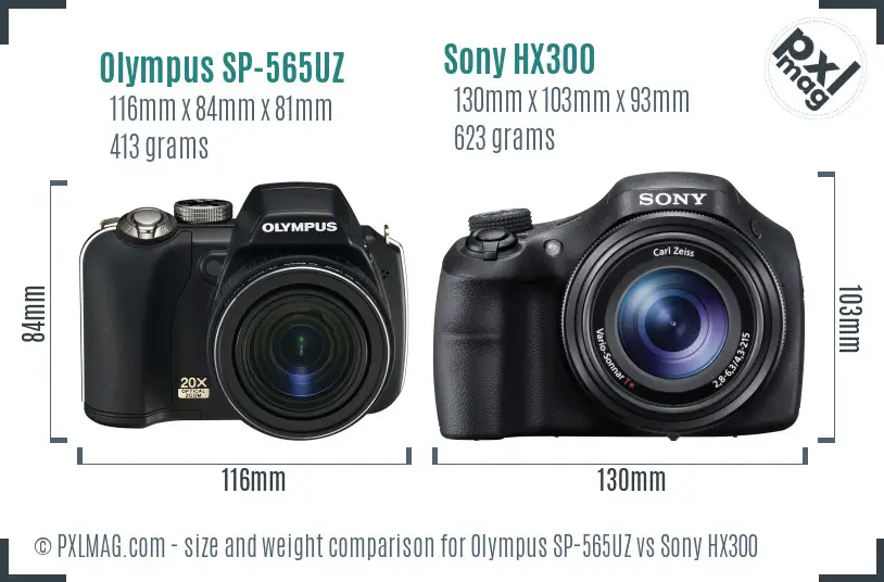 Olympus SP-565UZ vs Sony HX300 size comparison