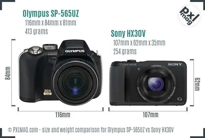 Olympus SP-565UZ vs Sony HX30V size comparison