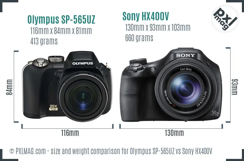 Olympus SP-565UZ vs Sony HX400V size comparison