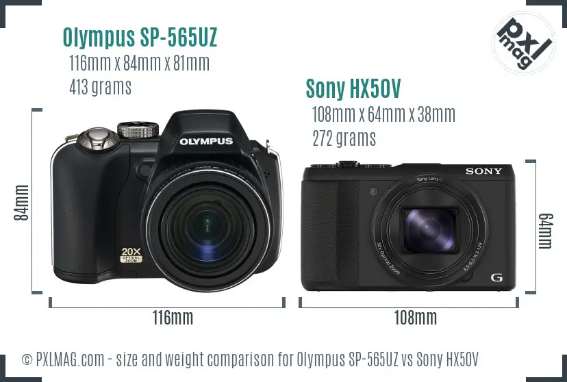 Olympus SP-565UZ vs Sony HX50V size comparison