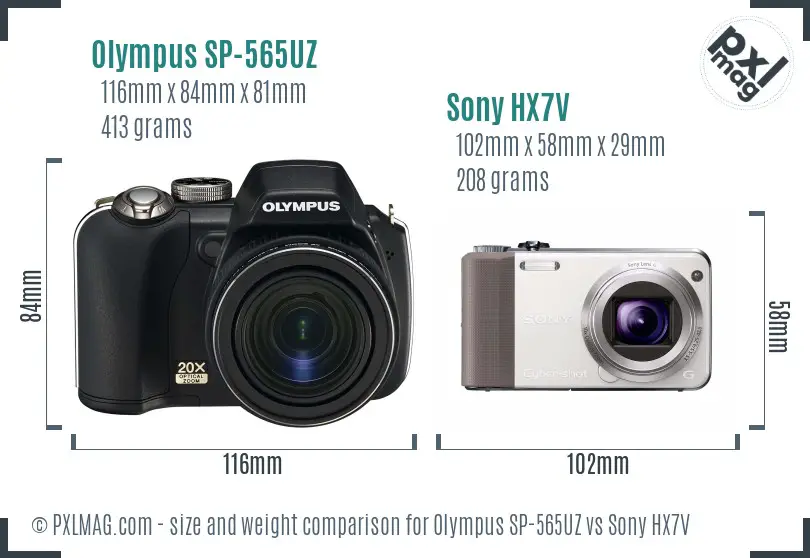 Olympus SP-565UZ vs Sony HX7V size comparison