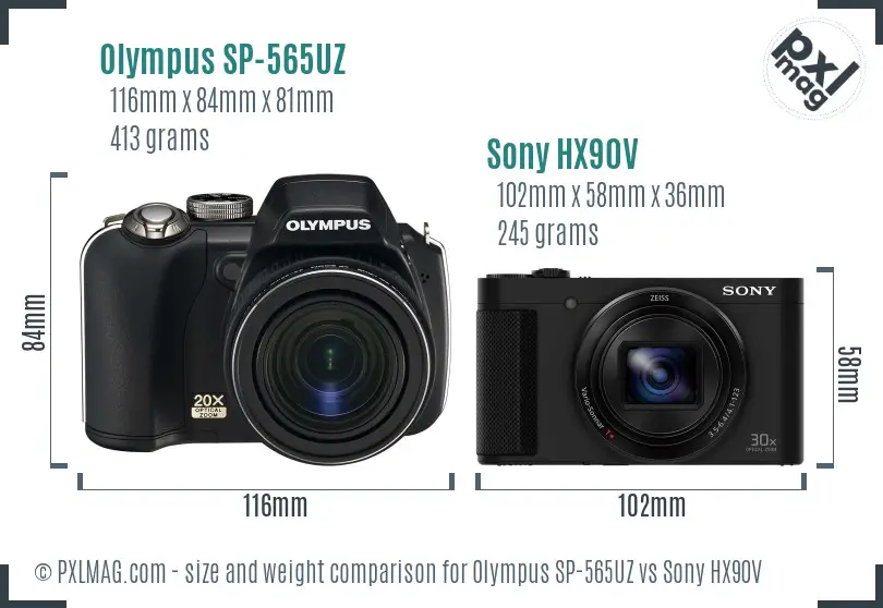 Olympus SP-565UZ vs Sony HX90V size comparison