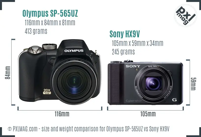 Olympus SP-565UZ vs Sony HX9V size comparison