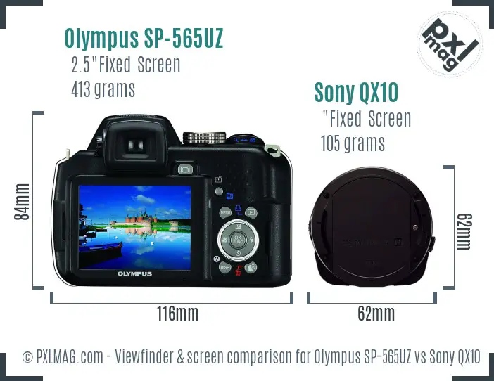 Olympus SP-565UZ vs Sony QX10 Screen and Viewfinder comparison