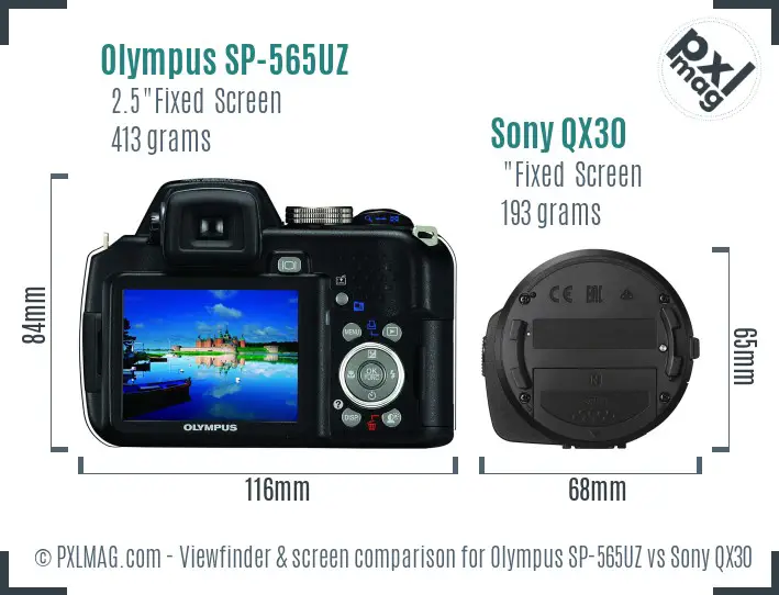 Olympus SP-565UZ vs Sony QX30 Screen and Viewfinder comparison