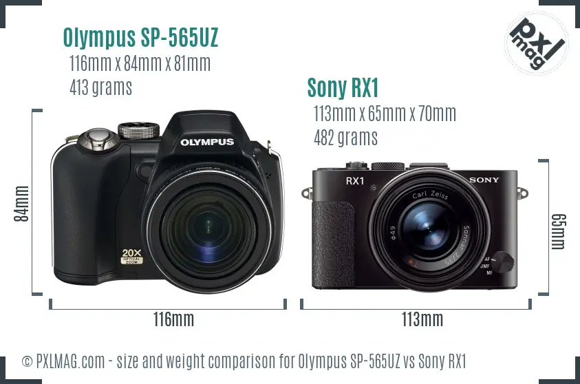 Olympus SP-565UZ vs Sony RX1 size comparison