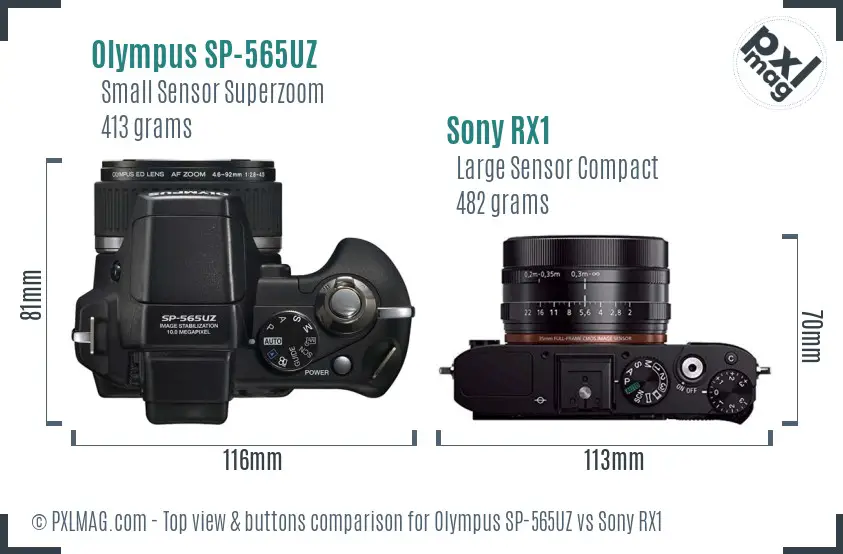 Olympus SP-565UZ vs Sony RX1 top view buttons comparison