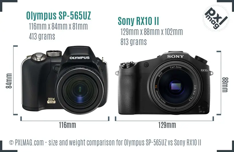 Olympus SP-565UZ vs Sony RX10 II size comparison