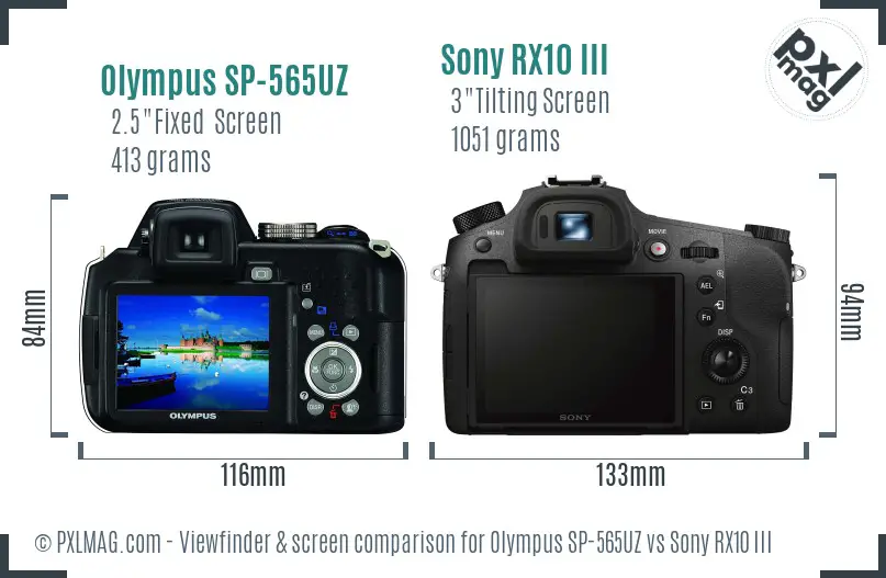 Olympus SP-565UZ vs Sony RX10 III Screen and Viewfinder comparison