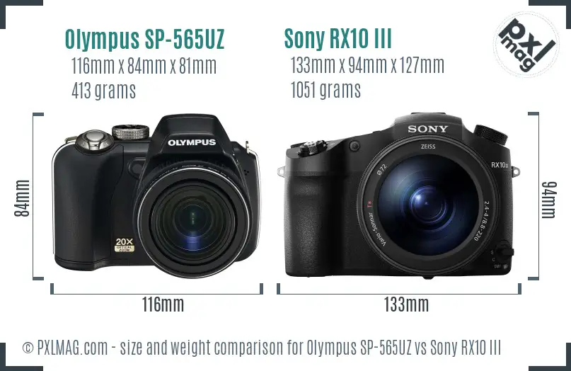 Olympus SP-565UZ vs Sony RX10 III size comparison