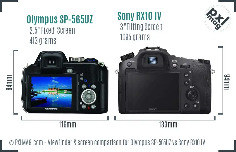 Olympus SP-565UZ vs Sony RX10 IV Screen and Viewfinder comparison